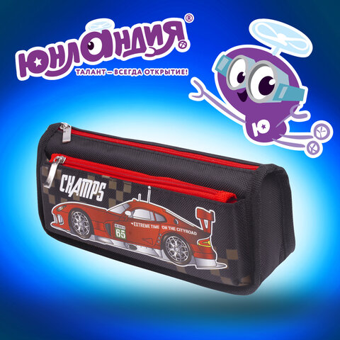Пенал мягкий ЮНЛАНДИЯ, 2 отделения, полиэстер, "Car champion", черный, 21х6х9 см, 228982 - фото 18