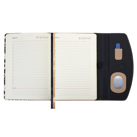 Ежедневник недатированный А5 155х213 мм BRAUBERG "Wild", под кожу, магнит, 160 л., LEO бежевый, 116232 - фото 7