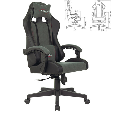 Кресло компьютерное BRABIX "Striker GM-121", синхромеханизм, 2 подушки, экокожа/велюр, черное/серое, 532961 - фото 2