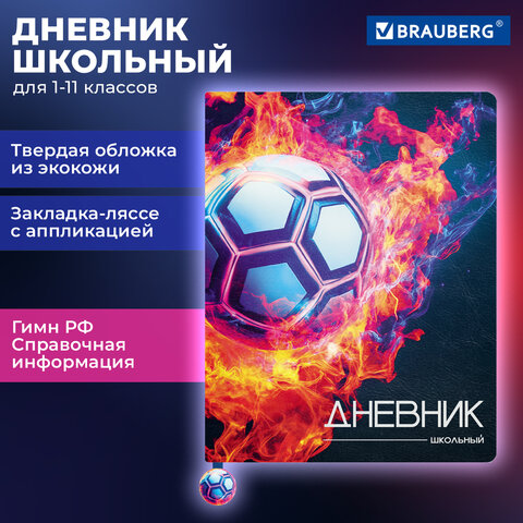 Дневник 1-11 класс 48 л., кожзам (твердая с поролоном), печать, ляссе с аппликацией, BRAUBERG, "Футбол", 107234 - фото 19