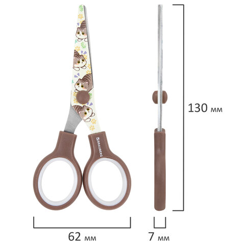 Ножницы 130 мм, коричневые, с цветной печатью "Милые котики", BRAUBERG CUTE CATS, 238957 - фото 7