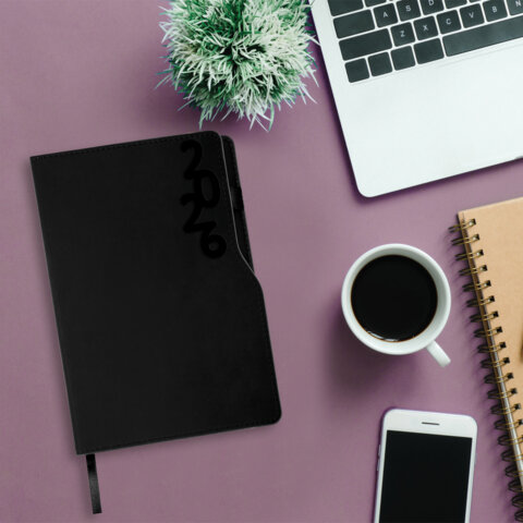 Ежедневник датированный 2026, А5, 150x213 мм, BRAUBERG "Up", под кожу, софт-тач, держатель для ручки, черный, 117116 - фото 5