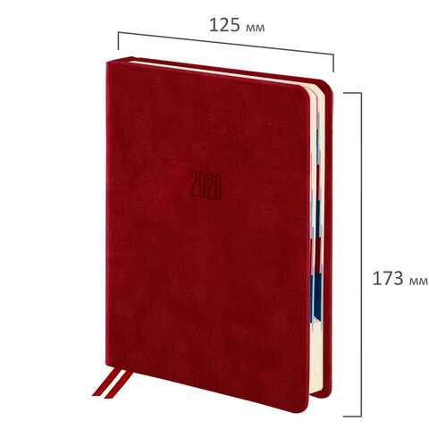 Ежедневник датированный 2026 B6 125х173 мм, GALANT "Vivid", под кожу, красный, 117413 - фото 2
