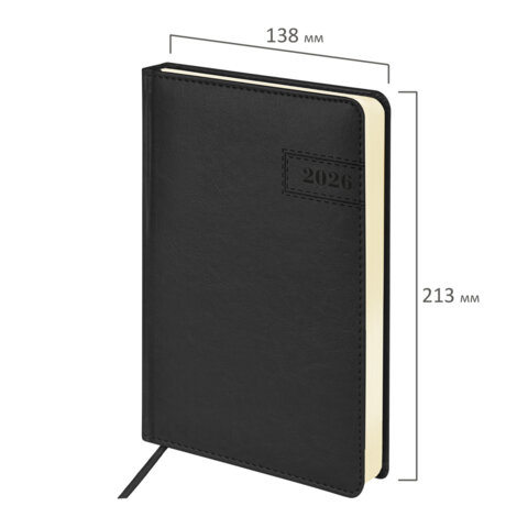 Ежедневник датированный 2026 А5 138x213 мм, BRAUBERG "Imperial", под кожу, черный, 117063 - фото 2