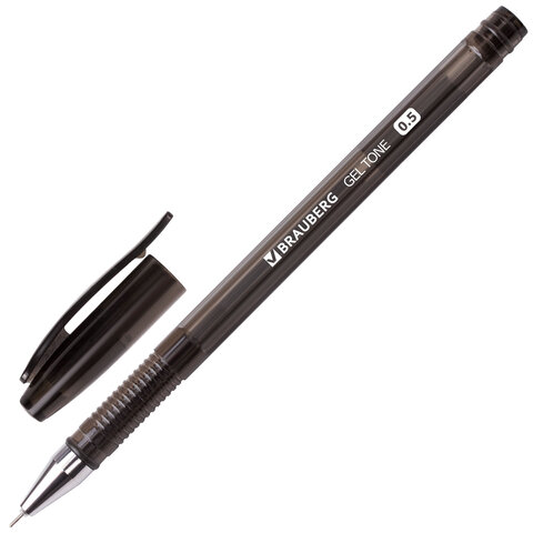 Ручка гелевая BRAUBERG "Gel Tone", ЧЕРНАЯ, корпус тонированный, игольчатый узел 0,5 мм, линия письма 0,35 мм, 141517 - фото 1