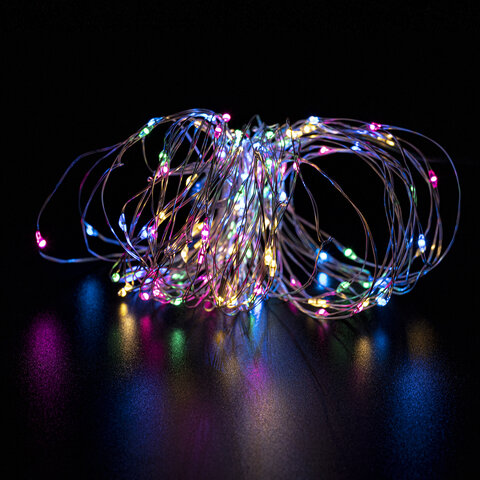 Электрогирлянда-нить уличная "Роса" 10 м, 100 LED, мультицветная, батарейки, контроллер, ЗОЛОТАЯ СКАЗКА, 591294 - фото 2