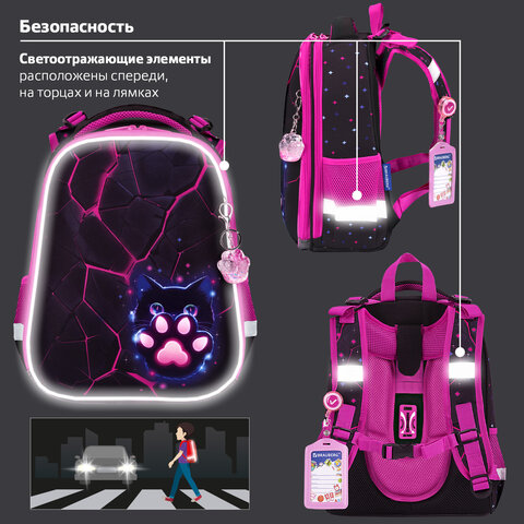 Ранец BRAUBERG PREMIUM, 2 отделения, с брелоком, "Pink lava", 38х29х16 см, 273097 - фото 19