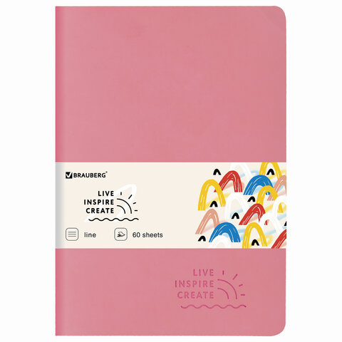 Тетрадь 60 л. в линию обложка кожзам SoftTouch, сшивка, B5 (179х250мм), РОЗОВЫЙ, BRAUBERG RAINBOW, 403885 - фото 1