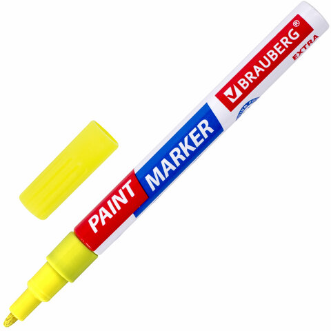 Маркер-краска лаковый EXTRA (paint marker) 2 мм, ЖЕЛТЫЙ, УСИЛЕННАЯ НИТРО-ОСНОВА, BRAUBERG, 151973 - фото 1