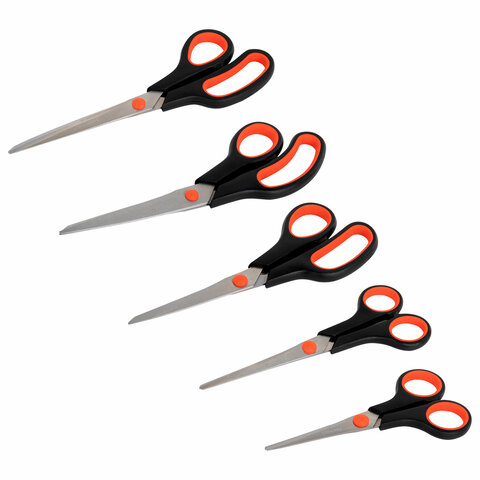 Ножницы BRAUBERG SOFT GRIP НАБОР 5 штук (140, 170, 190, 220, 240 мм), эргономичные черно-красные ручки, ВЫГОДНАЯ УПАКОВКА, 238410 - фото 7