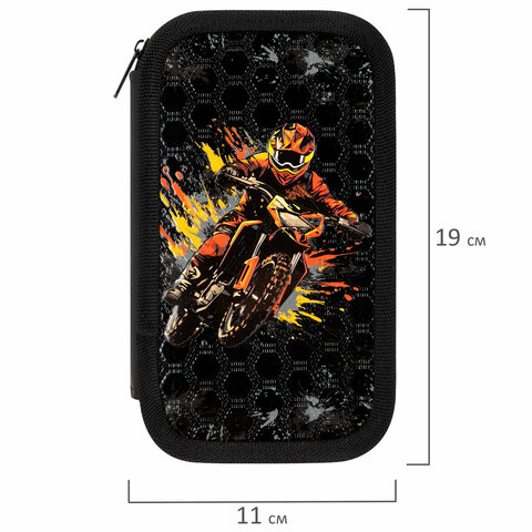 Пенал ЮНЛАНДИЯ, 2 отделения, ламинированный картон, конгрев, 19х11 см, "Fire moto", 273496 - фото 6