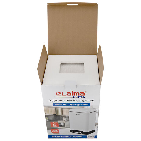 Ведро мусорное с педалью 6 л, крышка с доводчиком, белое матовое, металл, LAIMA ULTRA, 701569 - фото 9