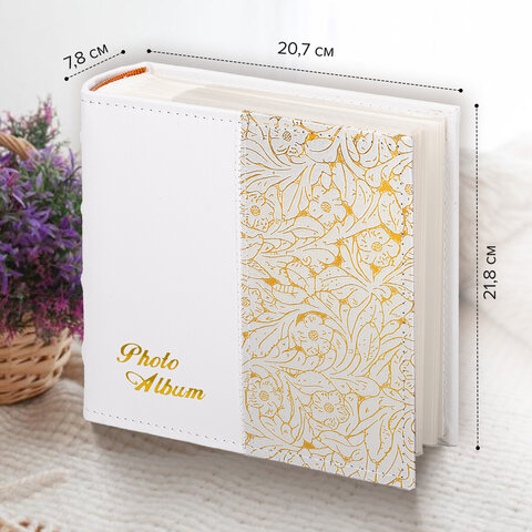 Фотоальбом BRAUBERG на 300 фото 10х15 см, под кожу, бумажные страницы, бокс, белый+золото, 391117 - фото 14