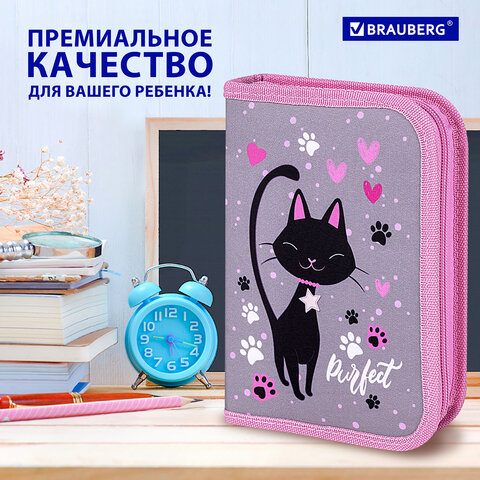 Пенал BRAUBERG, 1 отделение, 2 откидные планки, полиэстер, 21х14 см, "Elegant cat", 271514 - фото 15