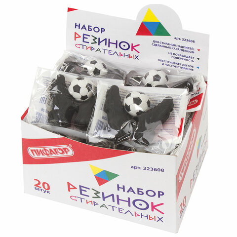 Набор ластиков фигурных ПИФАГОР "Футбол", 3 шт., форма и цвет ассорти, 223608 - фото 5