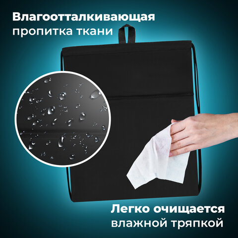 Мешок для обуви BRAUBERG БОЛЬШОЙ, с ручкой, карман на молнии, сетка, 49х41 см, "Total Black", 273453 - фото 8