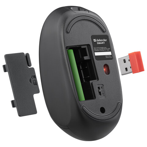 Мышь беспроводная DEFENDER Smart MM-396, 1600 dpi, 2 кнопки + 1 колесо-кнопка, оптическая, черная, 52396 - фото 4