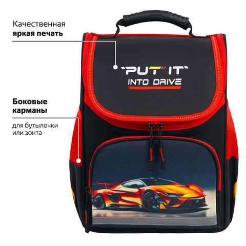 Ранец ПИФАГОР BASIC, 1 отделение, 3 кармана, эргономичная спинка, "Cool wheels", 35х28х18 см, 272045 - фото 14
