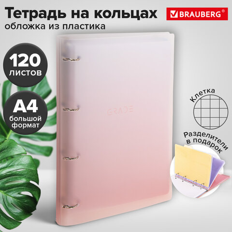 Тетрадь на кольцах БОЛЬШАЯ 305х235 мм А4, 120 л., пластик, с разделителями, BRAUBERG, Красный, 404626 - фото 13