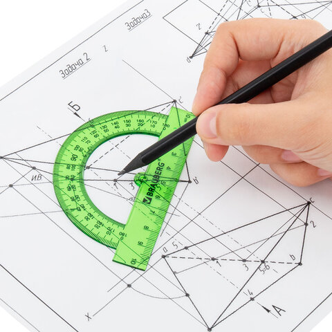 Транспортир пластиковый 10 см, 180 градусов, BRAUBERG, прозрачный, неоновый, ассорти, 210847 - фото 8