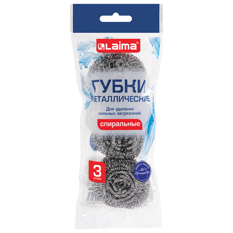 Губки (мочалки) металлические спиральные 3х15 г, КОМПЛЕКТ 3 шт., для посуды, гриля, плиты, LAIMA (ЛАЙМА), 700060 - фото 2
