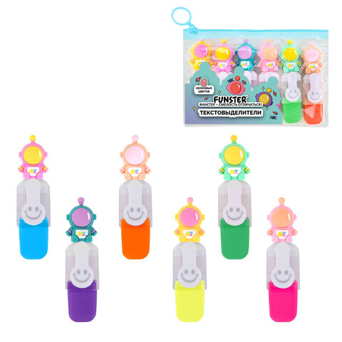Набор текстовыделителей с топперами 6 ЦВЕТОВ НЕОН, "КОСМО", линия 1-4 мм, FUNSTER (ФАНСТЕР), 152649 - фото 1