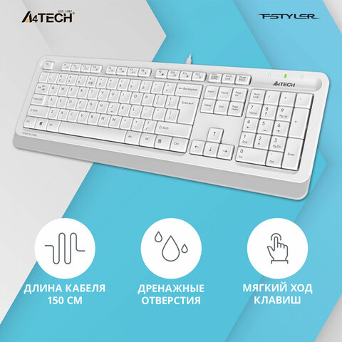 Клавиатура проводная A4TECH Fstyler FK10, USB, 104 кнопки, белая, 1147536 - фото 6