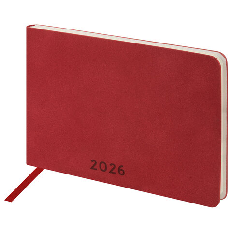 Еженедельник датированный 2026 МАЛЫЙ ФОРМАТ 105х160 мм, А6, BRAUBERG "Unique", красный, 117206 - фото 1