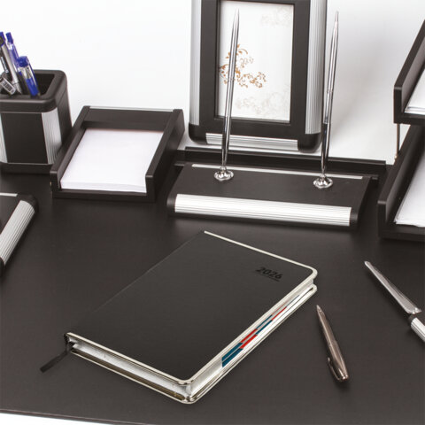 Ежедневник датированный 2026 А5 148х218 мм, GALANT "Infinity Silver", под кожу, черный, 117495 - фото 5