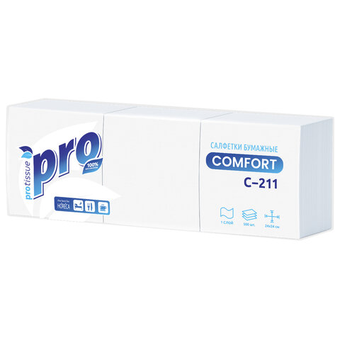 Салфетки бумажные 500 шт., 23х23 см, PROtissue COMFORT, "Big Pack", белые, КОМПЛЕКТ 10 пачек, С211 - фото 1