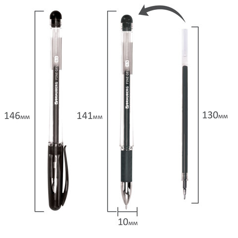 Ручка гелевая с грипом BRAUBERG "Fine Gel", ЧЕРНАЯ, игольчатый узел 0,5 мм, линия письма 0,35 мм, 141180 - фото 7