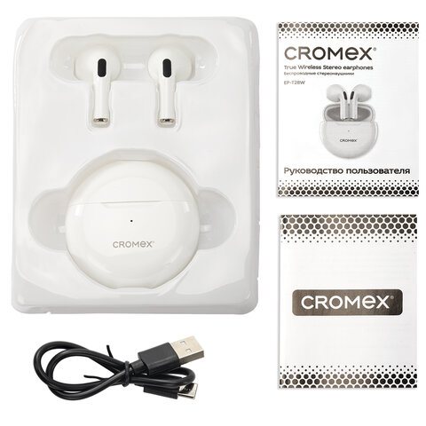 Наушники беспроводные TWS вкладыши с микрофоном CROMEX (КРОМЕКС) EP-T28W, Bluetooth 5.4, белые, 514121 - фото 13