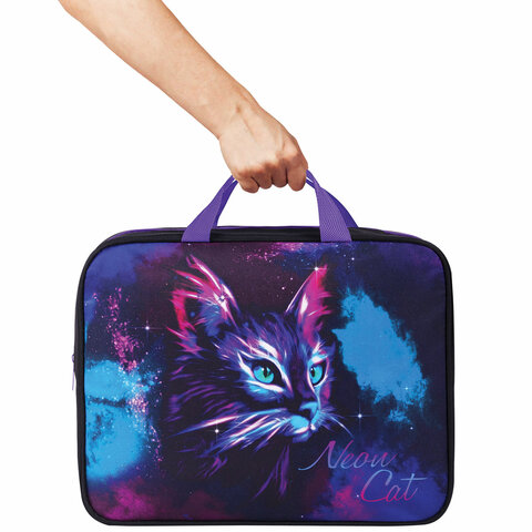 Папка на молнии с ручками BRAUBERG А4, 1 отделение, полиэстер, 80 мм, "Neon cat", 271482 - фото 6