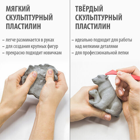 Пластилин скульптурный BRAUBERG ART CLASSIC, серый, 1 кг, мягкий, 106520 - фото 11