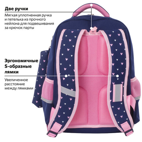 Рюкзак ЮНЛАНДИЯ COMPLETE с пеналом в комплекте, эрго-спинка, "Pink bow", 42х29х14 см, 229972 - фото 17