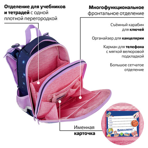 Ранец BRAUBERG PREMIUM, 2 отделения, с брелоком, "Night catcher", СВЕТЯЩИЙСЯ, 38х29х16 см, 273099 - фото 22