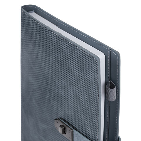 Ежедневник недатированный А5 152х220 мм BRAUBERG "Sirius", под кожу, застежка 160 л., серый, 116214 - фото 3