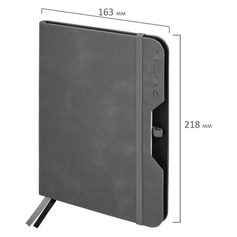 Ежедневник датированный 2026, А5, 151х213 мм, BRAUBERG "Note", под кожу, держатель для ручки, серый, 117519 - фото 2