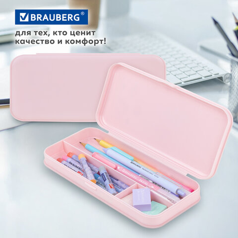 Пенал пластиковый BRAUBERG, пастельный розовый, наклейки в комплекте, 21х9х3 см, 272271 - фото 18