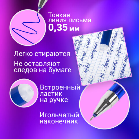 Ручка стираемая гелевая + 5 стержней, BRAUBERG "REWIND", СИНЯЯ, игольчатый наконечник 0,5 мм, линия письма 0,35 мм, блистер, 144096 - фото 13