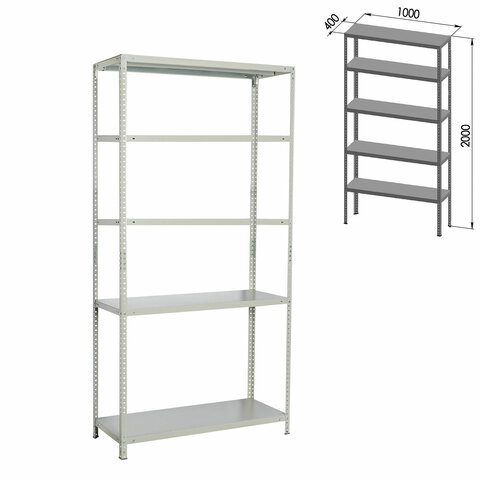 Стеллаж металлический BRABIX "MS Plus-200/40-5", 2000х1000х400 мм, 5 полок, регулируемые опоры, 291109, S241BR164502 - фото 2