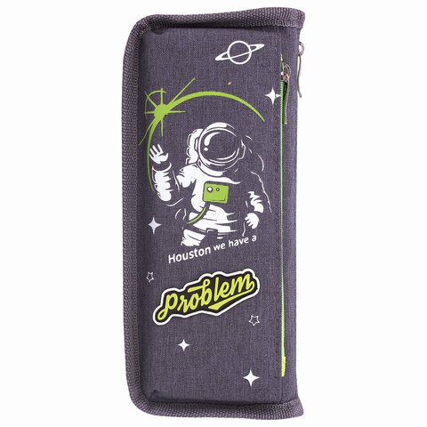 Пенал мягкий ЮНЛАНДИЯ, 2 отделения, полиэстер, "Cosmonaut", серый, 21х6х9 см, 270275 - фото 5