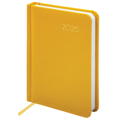 Ежедневник датированный 2026, МАЛЫЙ ФОРМАТ 100х150 мм, А6, BRAUBERG "Select", балакрон, желтый, 117261 - фото 1