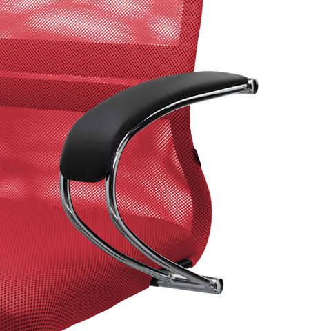 Кресло офисное МЕТТА "SU-B-8" хром, ткань-сетка, сиденье мягкое, красное - фото 13