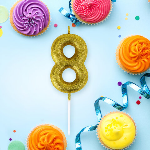 Свеча-цифра для торта "8" золотая с глиттером, 6 см, ЗОЛОТАЯ СКАЗКА, на шпажке, в блистере, 591421 - фото 2