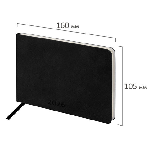 Еженедельник датированный 2026 МАЛЫЙ ФОРМАТ 105х160 мм, А6, BRAUBERG "Unique", черный, 117208 - фото 2
