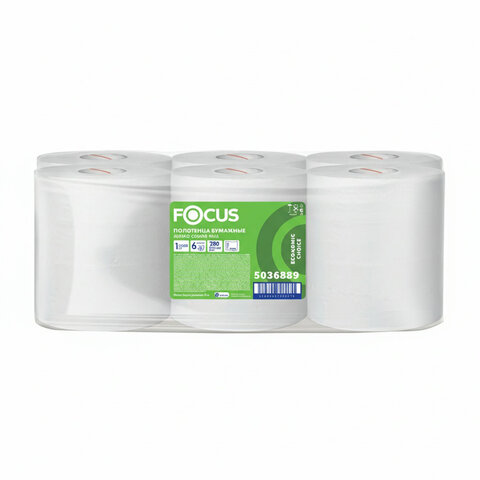 Полотенца бумажные с центральной вытяжкой 280 м, FOCUS (М2) Jumbo, 1-слойные, белые, КОМПЛЕКТ 6 рулонов, 5036889 - фото 1