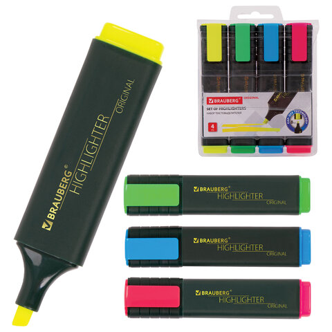 Набор текстовыделителей 4 ЦВЕТА, BRAUBERG "ORIGINAL", линия письма 1-5 мм, 151689 - фото 1