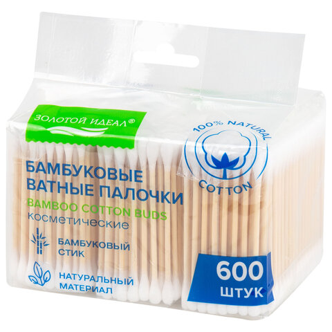 Ватные палочки КОМПЛЕКТ 3х200 шт., бамбуковый стик, 100% хлопок, зип-лок, ЗОЛОТОЙ ИДЕАЛ, 116559 - фото 2