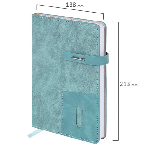Ежедневник недатированный А5 138х213 мм BRAUBERG "Cowboy", под кожу, застежка 160 л., голубой, 116197 - фото 2